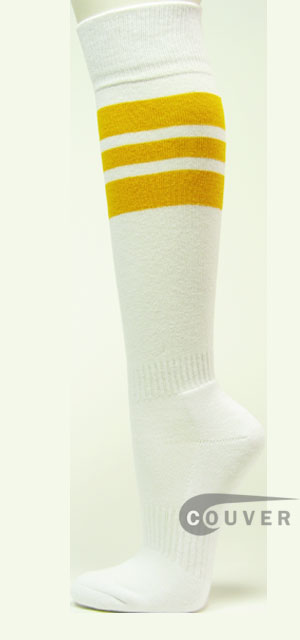 Gold Yellow Stripe on White Couver Sport/Softball Knee Sock 3PRs
