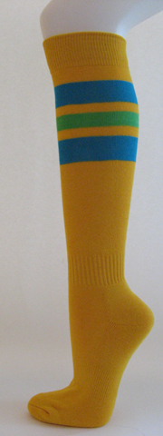 Golden yellow with bright blue, green stripe knee softball Socks 3 PAIRs