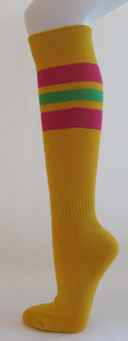 Golden yellow with hot pink bright green striped knee high softball 3PRs