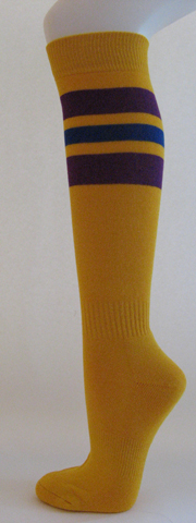 Golden yellow with purple and blue stripe knee high softball sock 3PAIRs