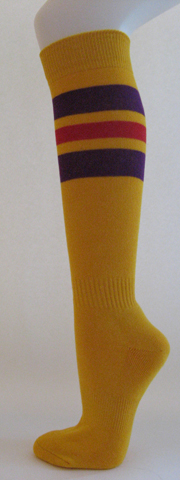 Golden yellow with purple and red stripe knee high softball socks 3PAIRs
