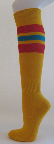 Golden yellow with red bright blue striped knee softball socks 3PAIRs
