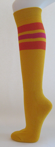 Golden yellow with Orange and hot pink stripe knee high socks 3PAIRs