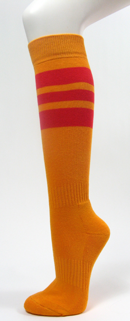 Golden yellow softball baseball socks with 3 red stripes 3PAIRs