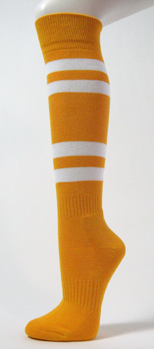 Gold Yellow with White Stripes Couver Sports/Softball Socks 3PRs