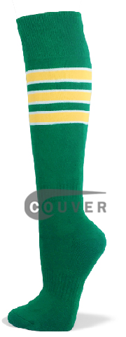 Green with White / Yellow Stripe Striped Knee Softball Sock 3PAIRs