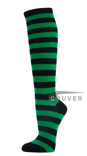 Green and Black Striped Knee Socks Wholesale from Couver 6PAIRS