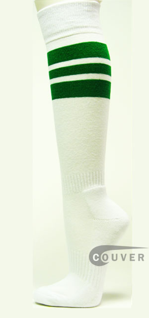 Green Stripe on White Couver Knee High Sports/Softball Sock 3PRs