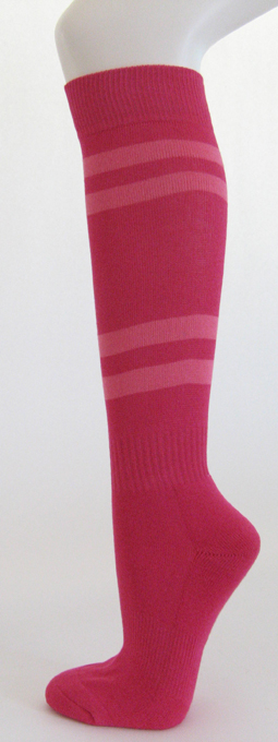 Hot pink knee high softball socks with pink stripes
