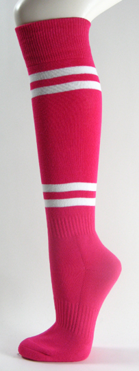 Hot Pink with White Stripes Couver Knee High Softball Socks 3PRs