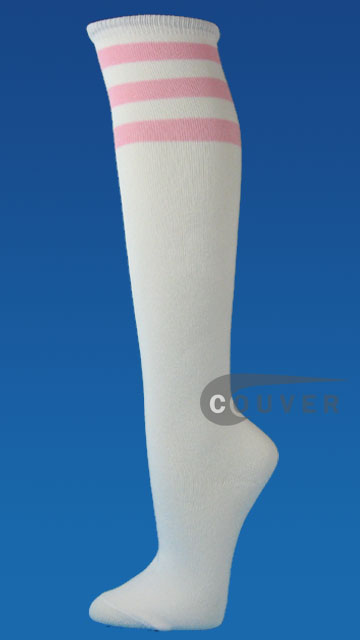 Light Pink Stripe on White Couver Cotton Knee Sock 6PAIRS