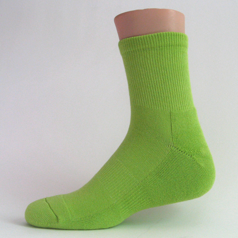 Lime green basketball quarter socks terry cushion on sole