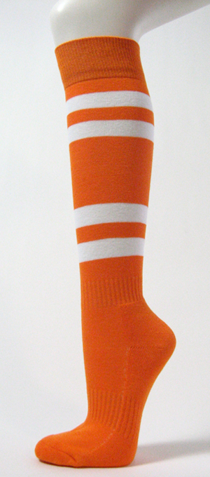 Light Orange w White Stripe Couver Sport Knee Softball Sock 3PRs
