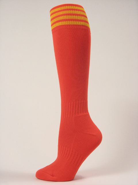 Dark Orange with yellow stripe youth soccer socks