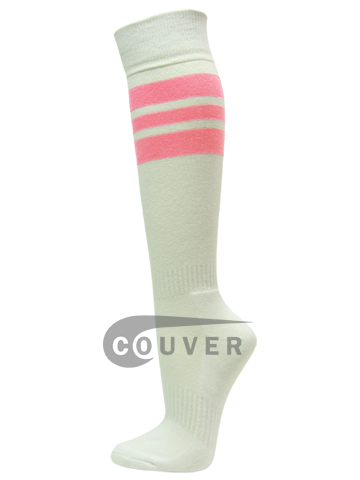 Pink Stripes on White Couver Knee Sports/Softball/Baseball Socks 3PRs