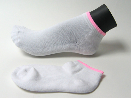 Pink Trim on White Youth Kids Low cut sports socks