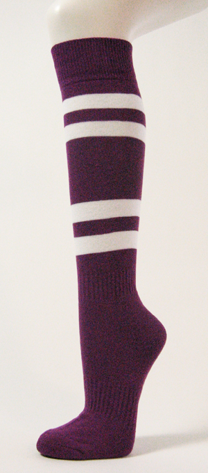 Purple with White Stripes Couver Sports Knee Softball Socks 3PRs