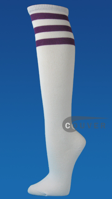 Purple Stripe on White Couver Cotton Fashion Knee Socks 6PAIRS