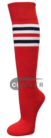 Red with White Navy Red Striped Knee Softball Sock 3PAIRs