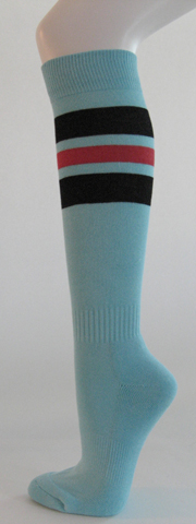 Light sky blue with black bright pink stripe knee high softball 3PAIRs