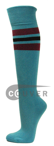 SkyBlue Maroon Black Striped COUVER Sports Knee High Socks 3PRs