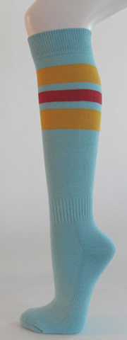 Light sky blue with golden yellow red stripe knee softball socks 3PAIRs