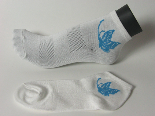 Sky blue butterfly on white youth cozy ankle socks mesh 3pairs