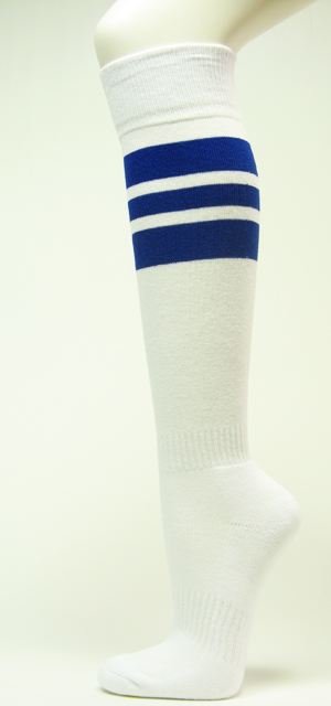 White w blue striped knee high sports softball baseball socks