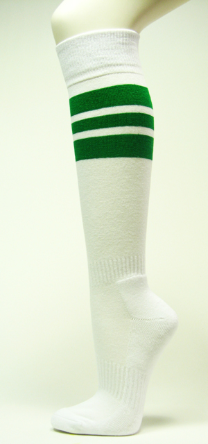 White w green striped knee high sports softball baseball socks