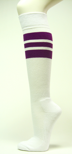 White w purple striped knee high sports softball baseball socks