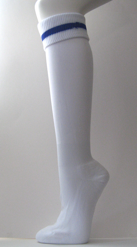 White with Blue Stripe Line Soccer Socks Knee High Length [3Pairs]