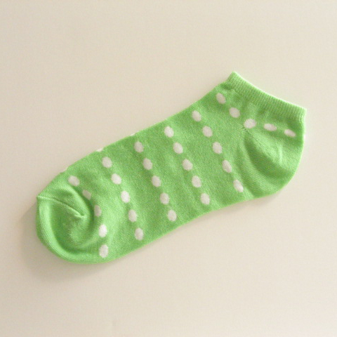 Womens Polka Dots Socks White Dot in Lime Green