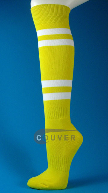 Bright Yellow w/ White Couver Striped Sports Knee Socks 3PRs