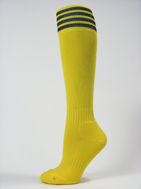 Bright Yellow with black stripe youth soccer socks