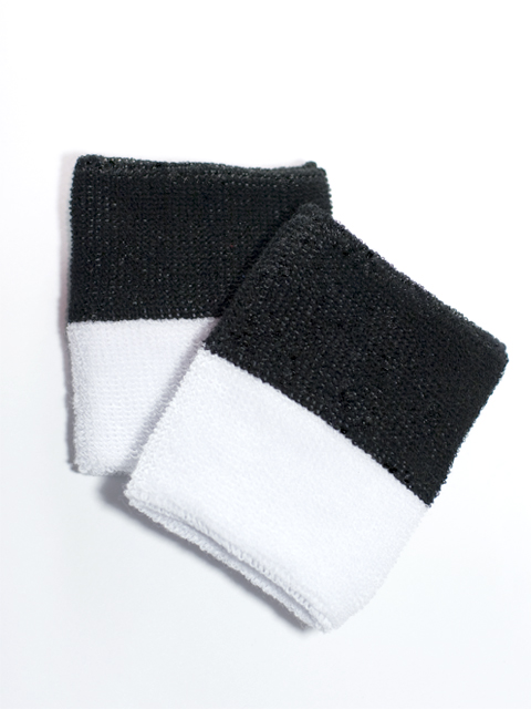 Wholesale Black White 2-colored Sports Wristbands [6 pairs]