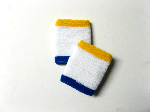 3Color White w/ Yellow Blue Trim Wrist Sweat Bands [6pairs]