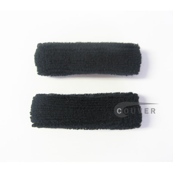 Black 1inch thin cotton terry wrist sweatbands, 3 Pairs