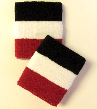 Black white red 3color stripe wrist sweatbands wholesale 6pairs