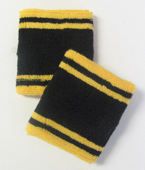 Tennis Sweatbands Wristbands Black with Yellow Lines 6pairs