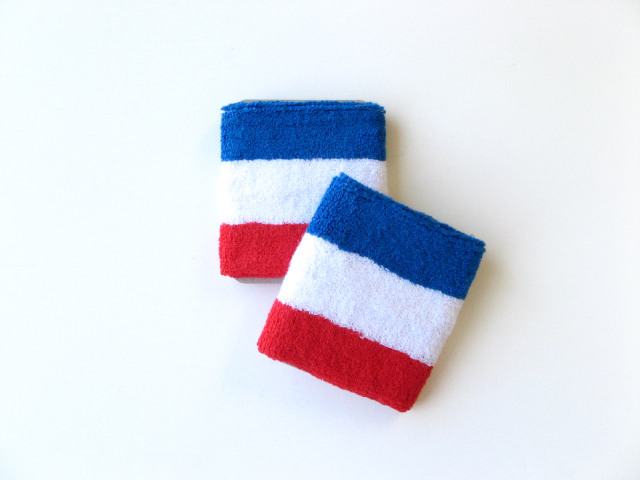 Blue white red 3color striped athletic terry sweat wristbands