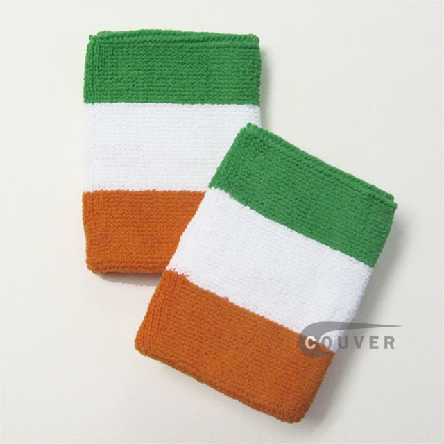 Bright Green White Orange Stripe Wrist Sweatband Wholesale 6PAIR