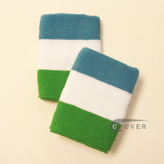 BrightGreen White SkyBlue Stripe Wrist Sweatband Wholesale 6PAIR
