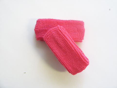 Bright pink 1 one inch thin cotton terry sweatbands wristbands