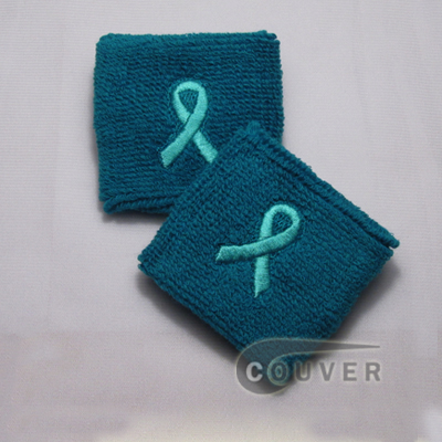 Teal Ribbon Logo Cervical Cancer Awareness Sweat Wristbands 6PAIRs