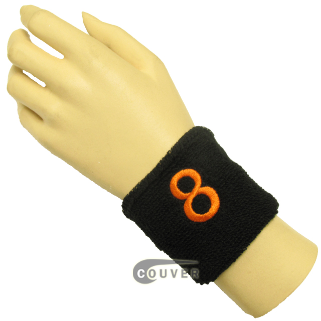 Black 2 1/2" wristband with Number embroidered in Orange - 8(Eight)