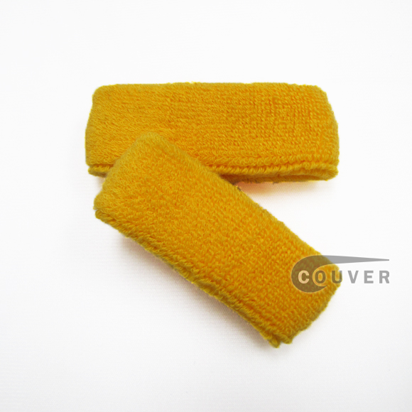 Couver Golden Yellow 1" thin cotton terry wrist sweatbands, 3 Pairs