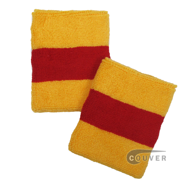 Yellow Red Yellow 2color striped wrist sweatband [6 pairs]