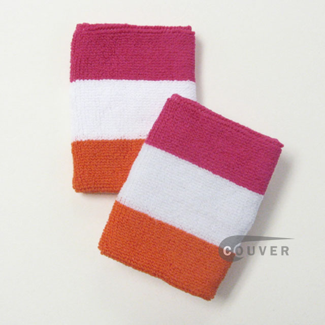 Hot Pink White DarkOrange Stripe Wrist Sweatband Wholesale 6PAIR