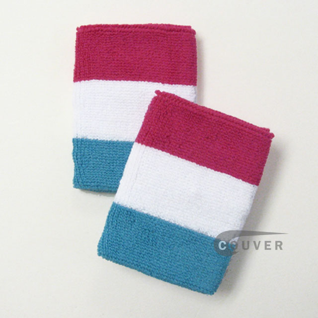 Hot Pink White Sky Blue Stripe Wrist Sweatband Wholesale 6PAIRS