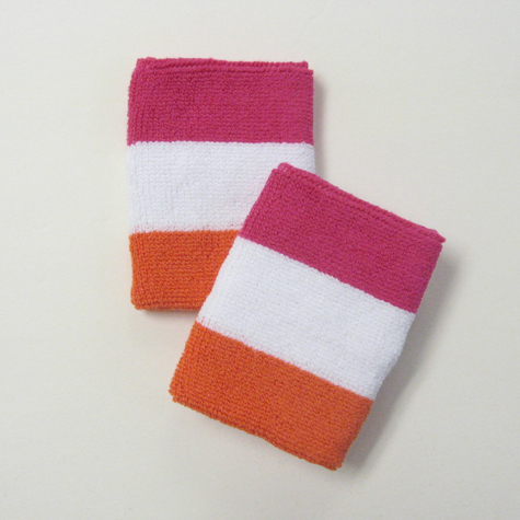 Hot pink white dark orange stripe sports sweat wristbands